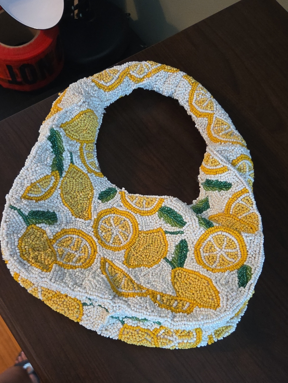 Beaded Lemon Print Shoulder Bag